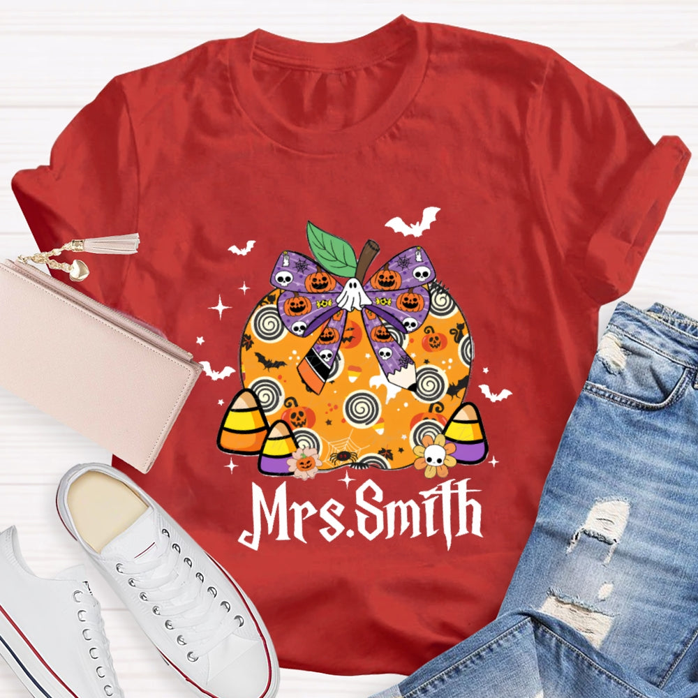 Personalized name Halloween Apple Pumpkin Skull T-shirt
