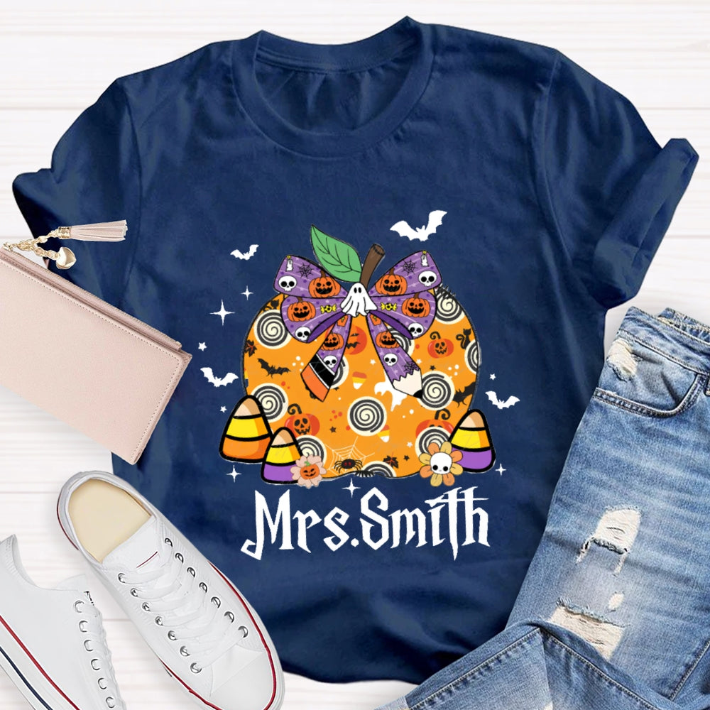 Personalized name Halloween Apple Pumpkin Skull T-shirt