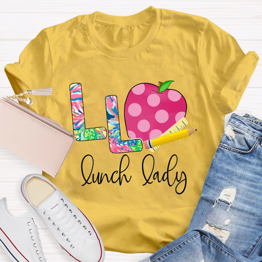 L Is For Lunch Lady Tie-Dye Font And Apple T-shirt