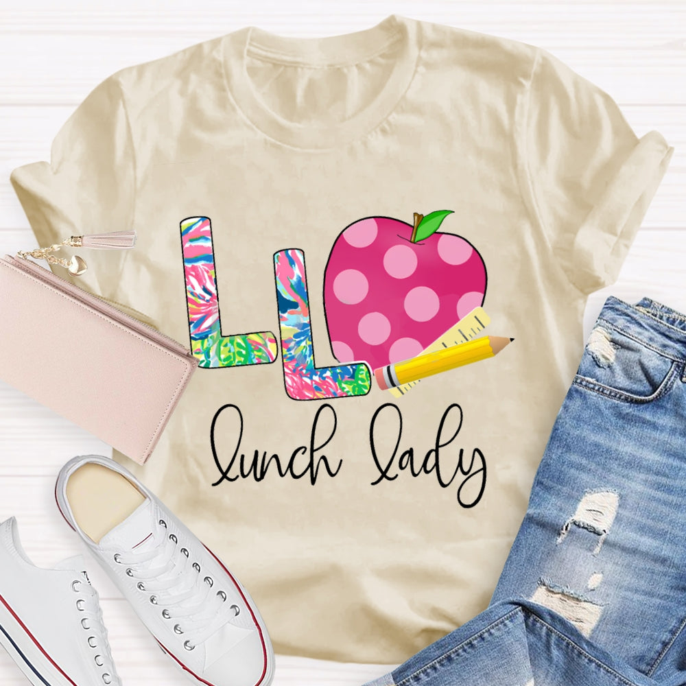 L Is For Lunch Lady Tie-Dye Font And Apple T-shirt