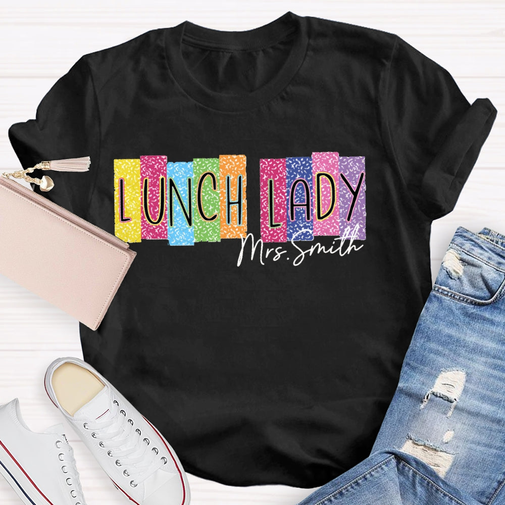 Personalized Name Lunch Lady Color Block Font T-shirt
