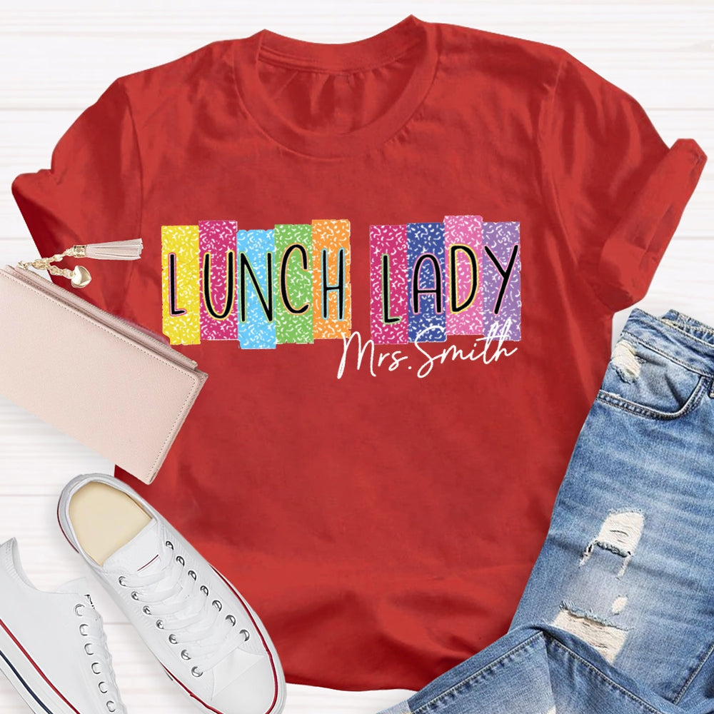 Personalized Name Lunch Lady Color Block Font T-shirt