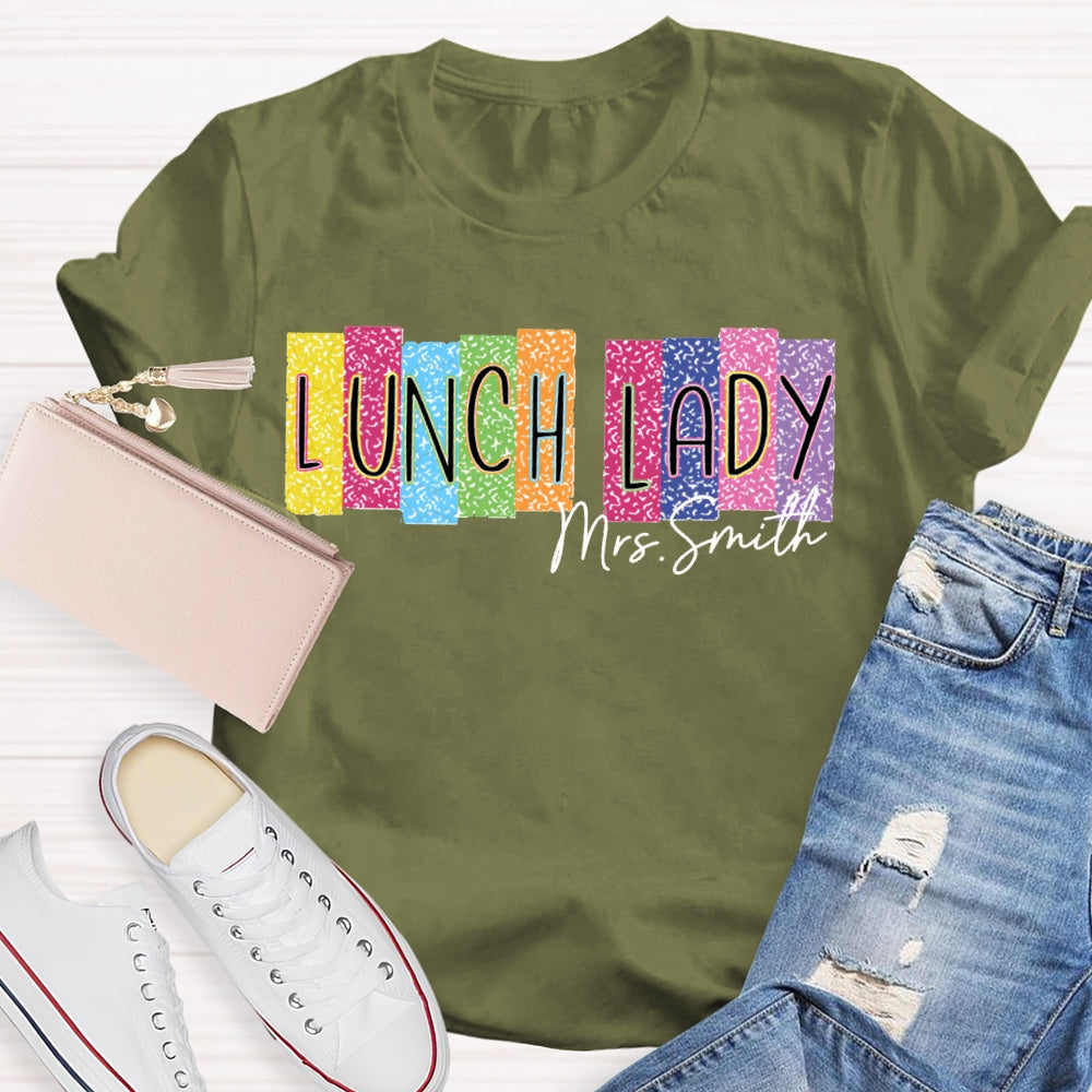 Personalized Name Lunch Lady Color Block Font T-shirt