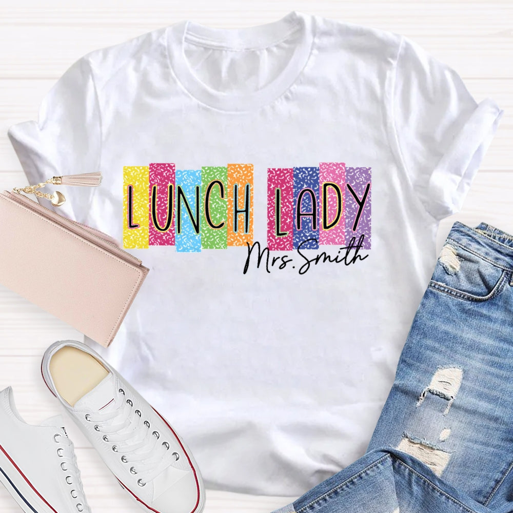 Personalized Name Lunch Lady Color Block Font T-shirt