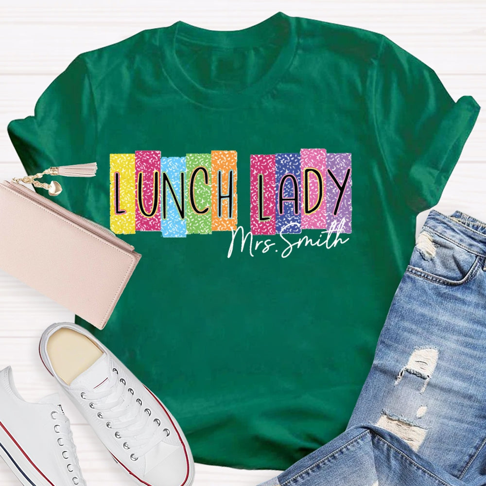 Personalized Name Lunch Lady Color Block Font T-shirt
