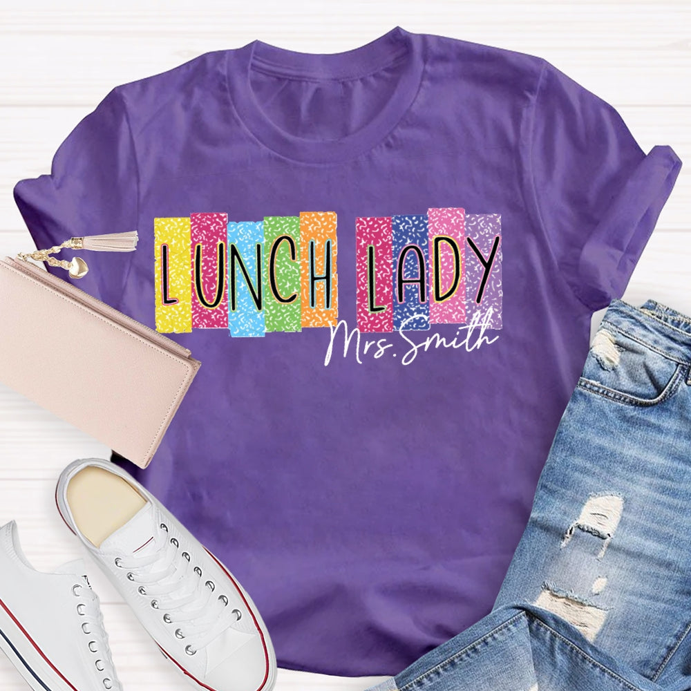 Personalized Name Lunch Lady Color Block Font T-shirt