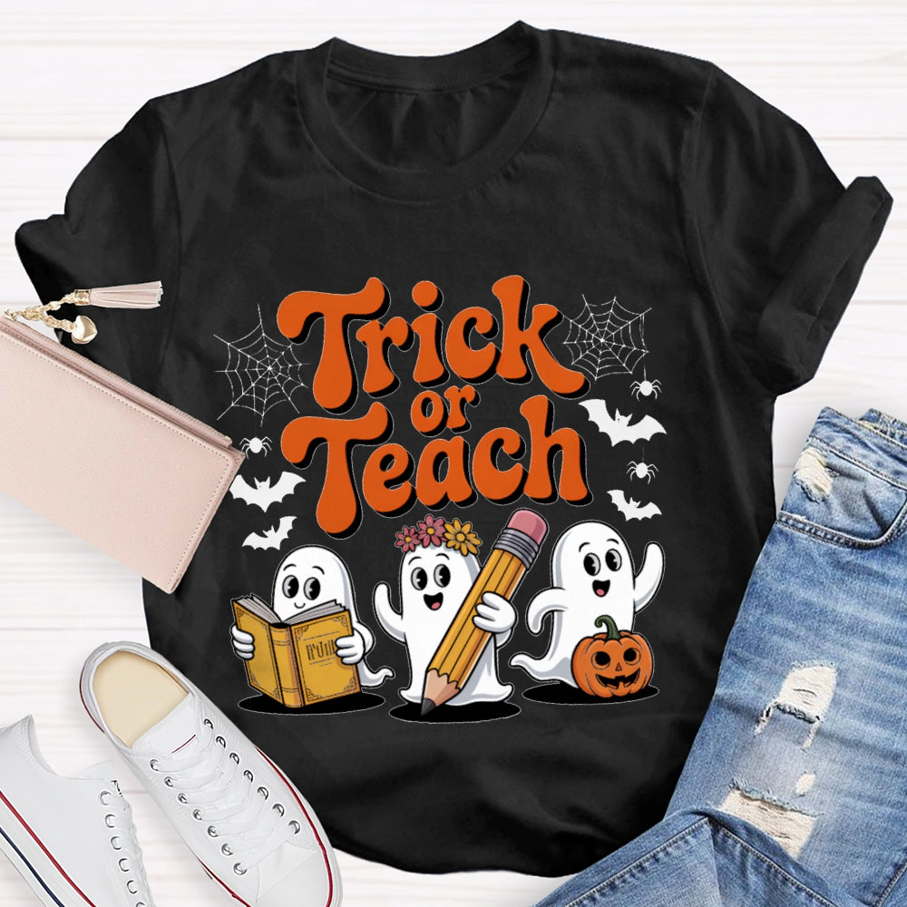 Trick Or Teach Three Cute Ghosts Funny Halloween T-shirt