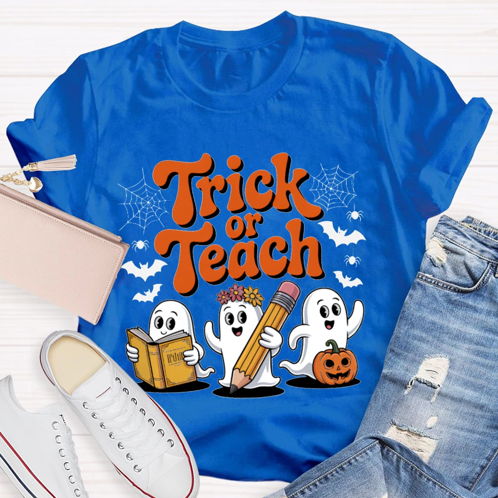 Trick Or Teach Three Cute Ghosts Funny Halloween T-shirt