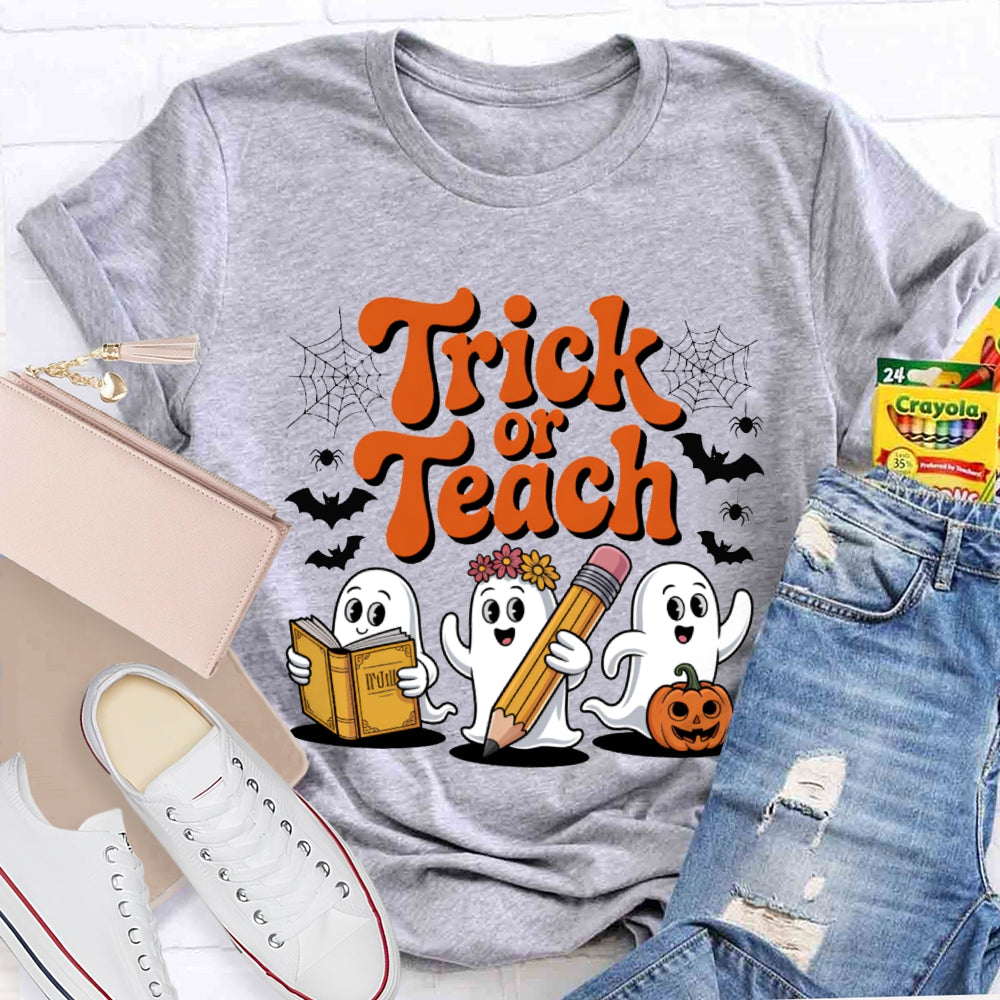 Trick Or Teach Three Cute Ghosts Funny Halloween T-shirt