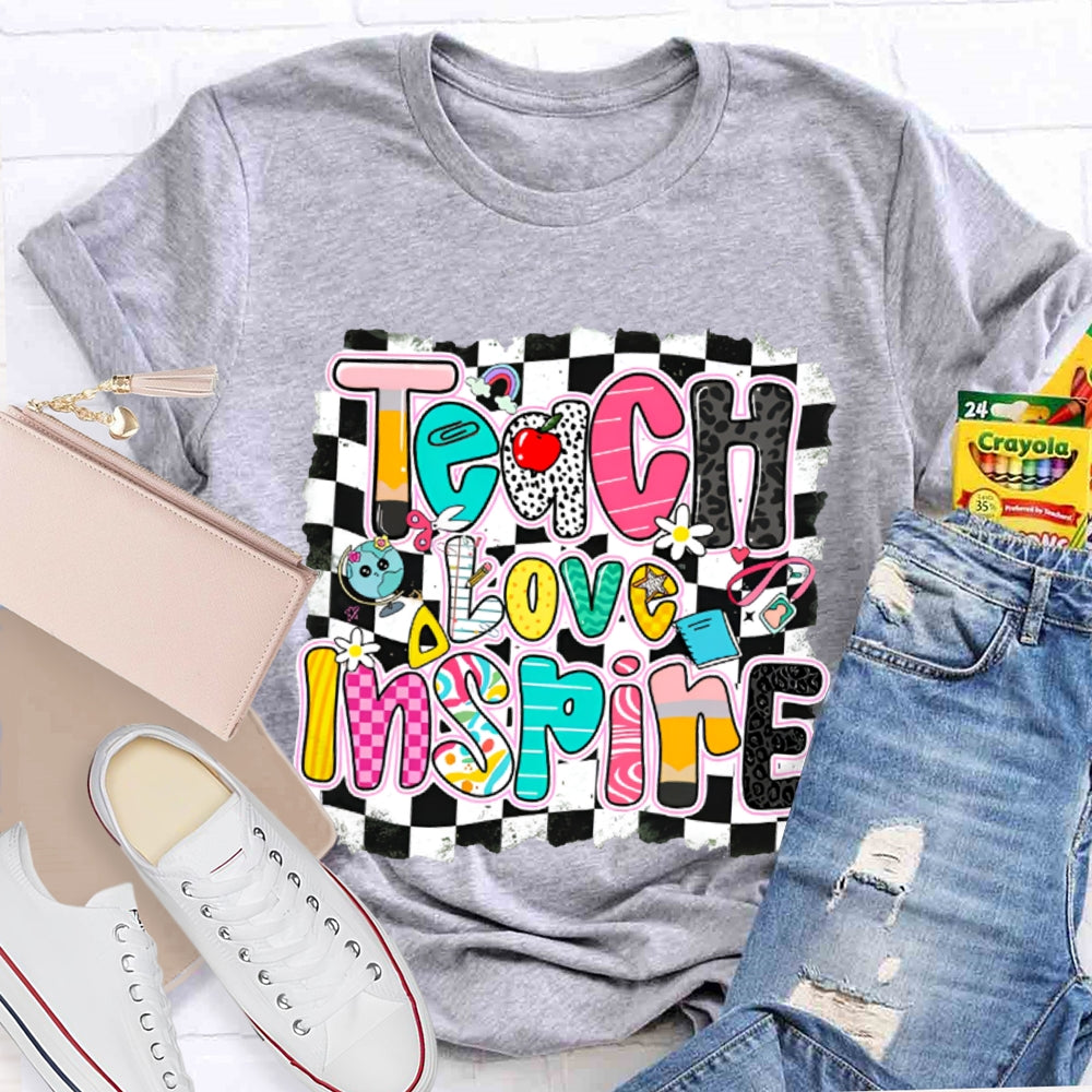 Teach Love Inspire Black And White Squares T-shirt