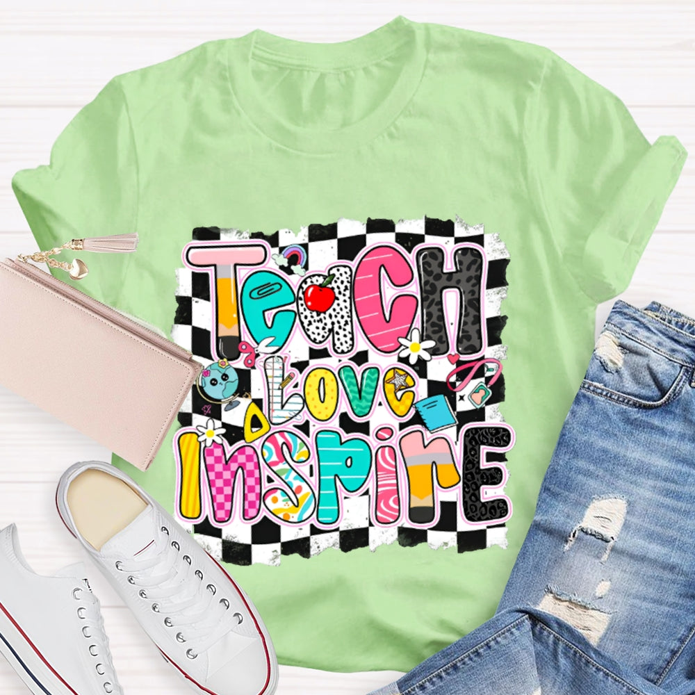 Teach Love Inspire Black And White Squares T-shirt