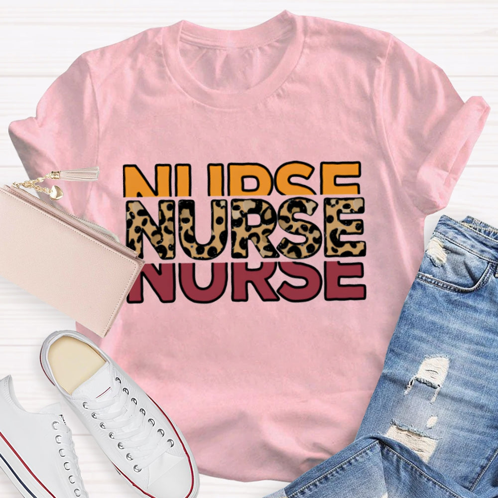 School Nurse Colorful And Leopard Print Fonts T-shirt