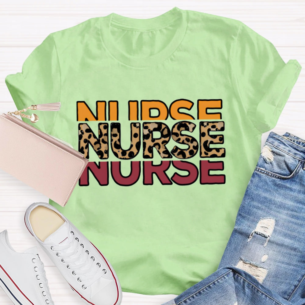 School Nurse Colorful And Leopard Print Fonts T-shirt