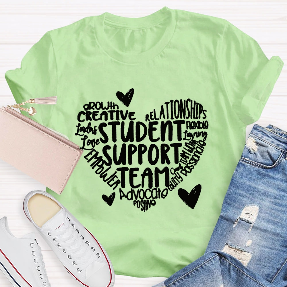 Student Support Team Font Heart T-shirt