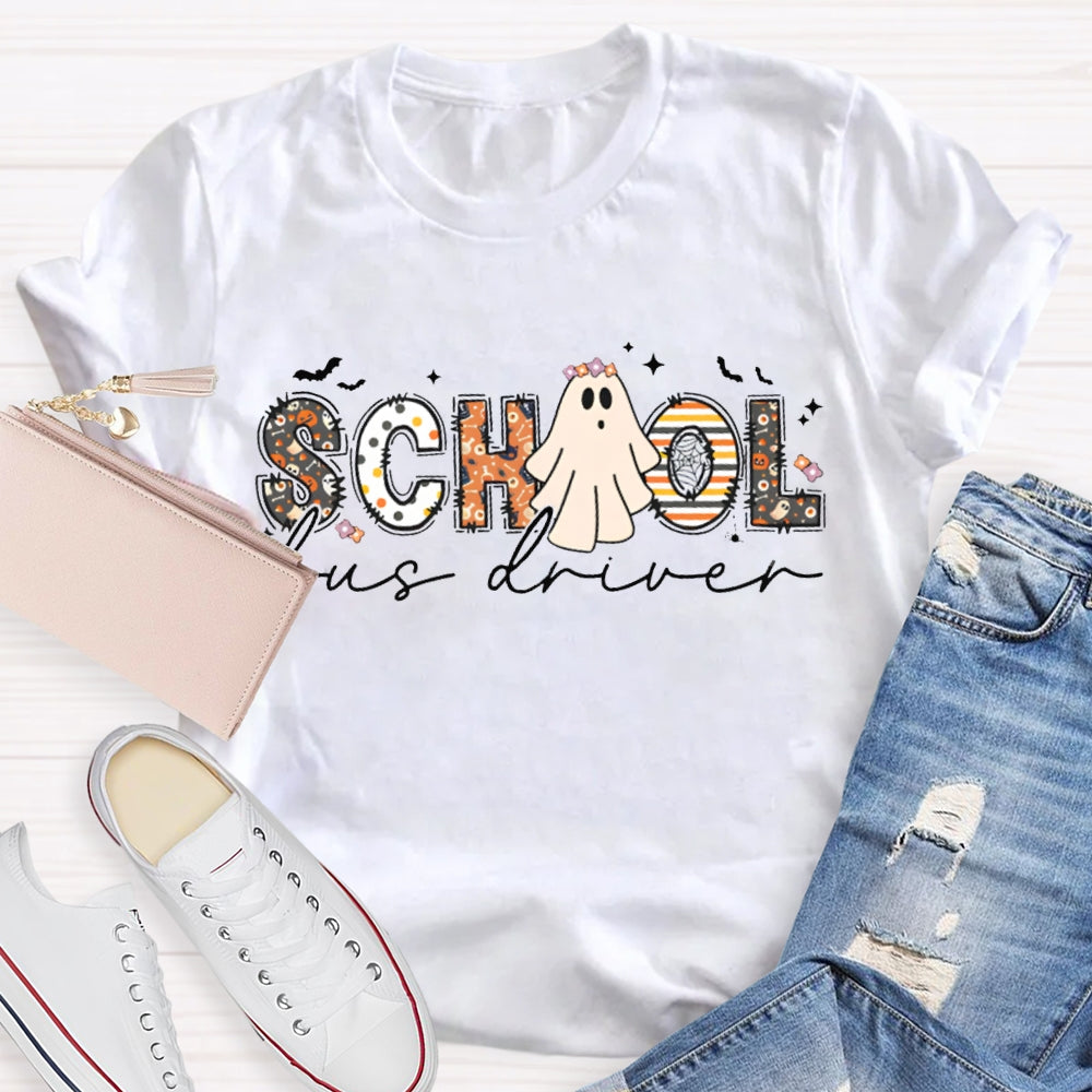 School Bus Driver Cute Little Ghost Halloween T-shirt