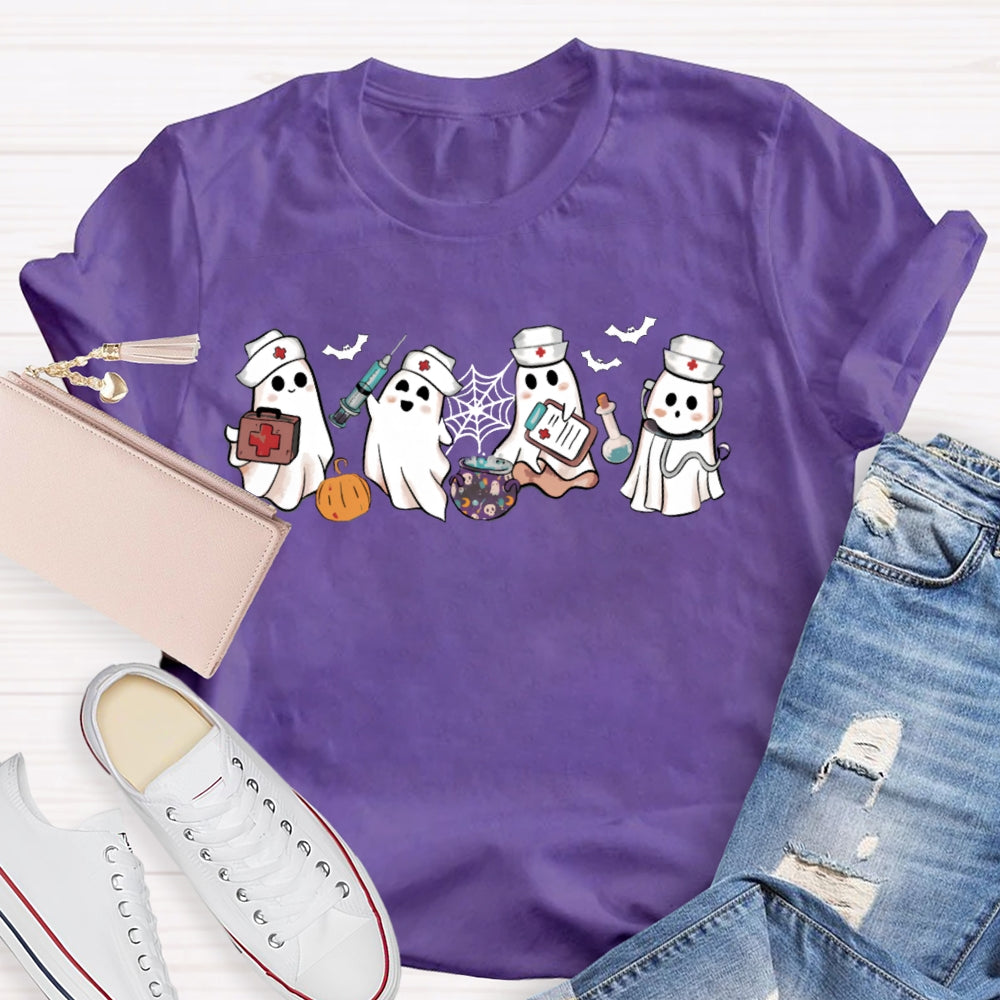 School Nurse Four Busy Little Ghosts Halloween T-shirt