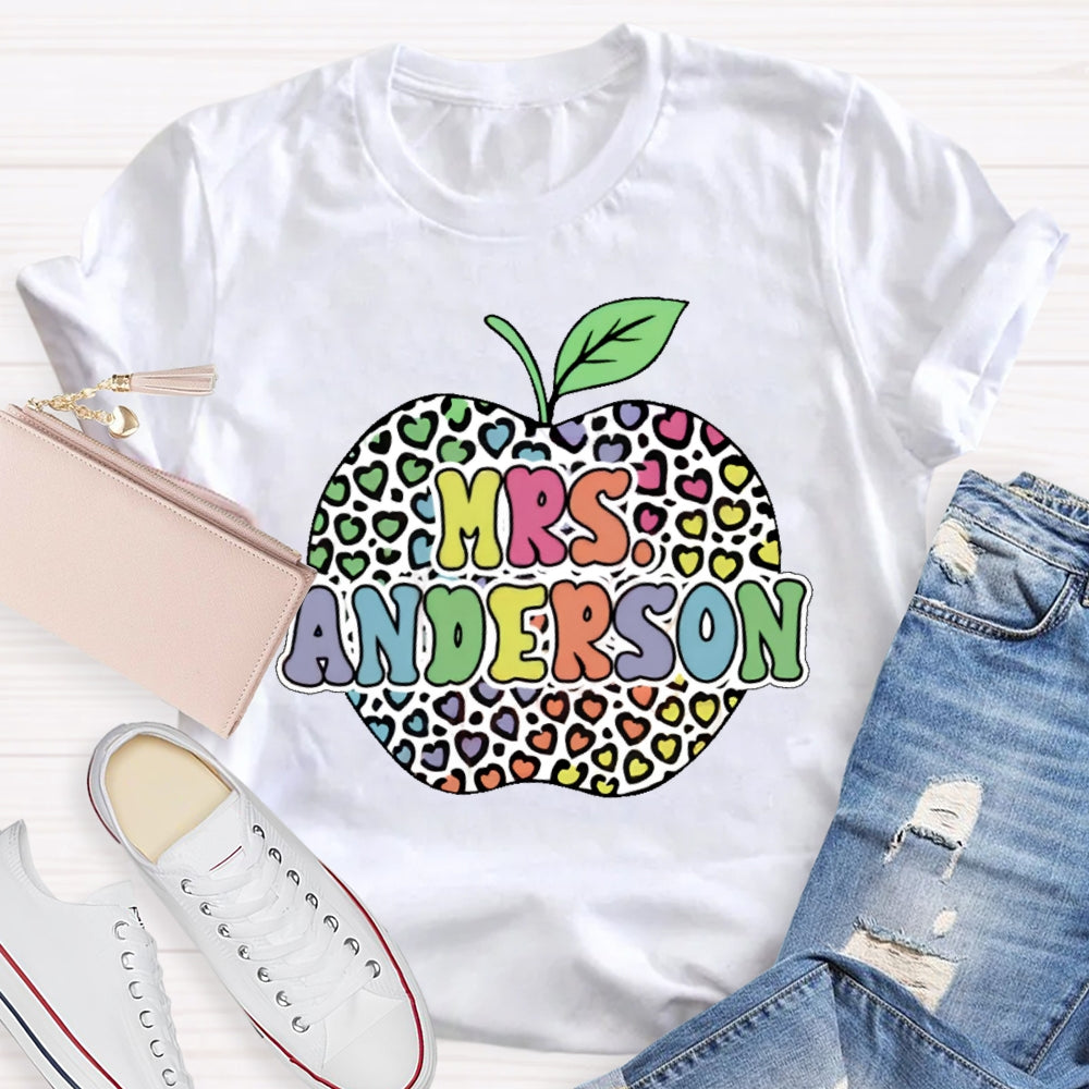 Personalized Name Colorful Leopard Print Apples T-shirt