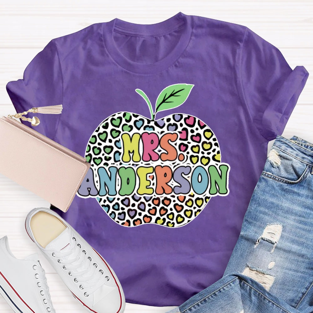 Personalized Name Colorful Leopard Print Apples T-shirt
