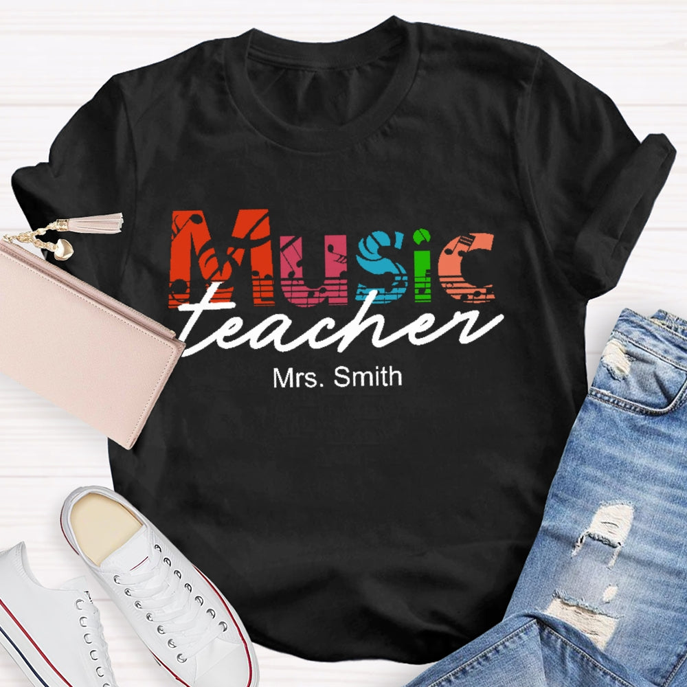 Personalized Name Music Teacher Graphic T-shirt