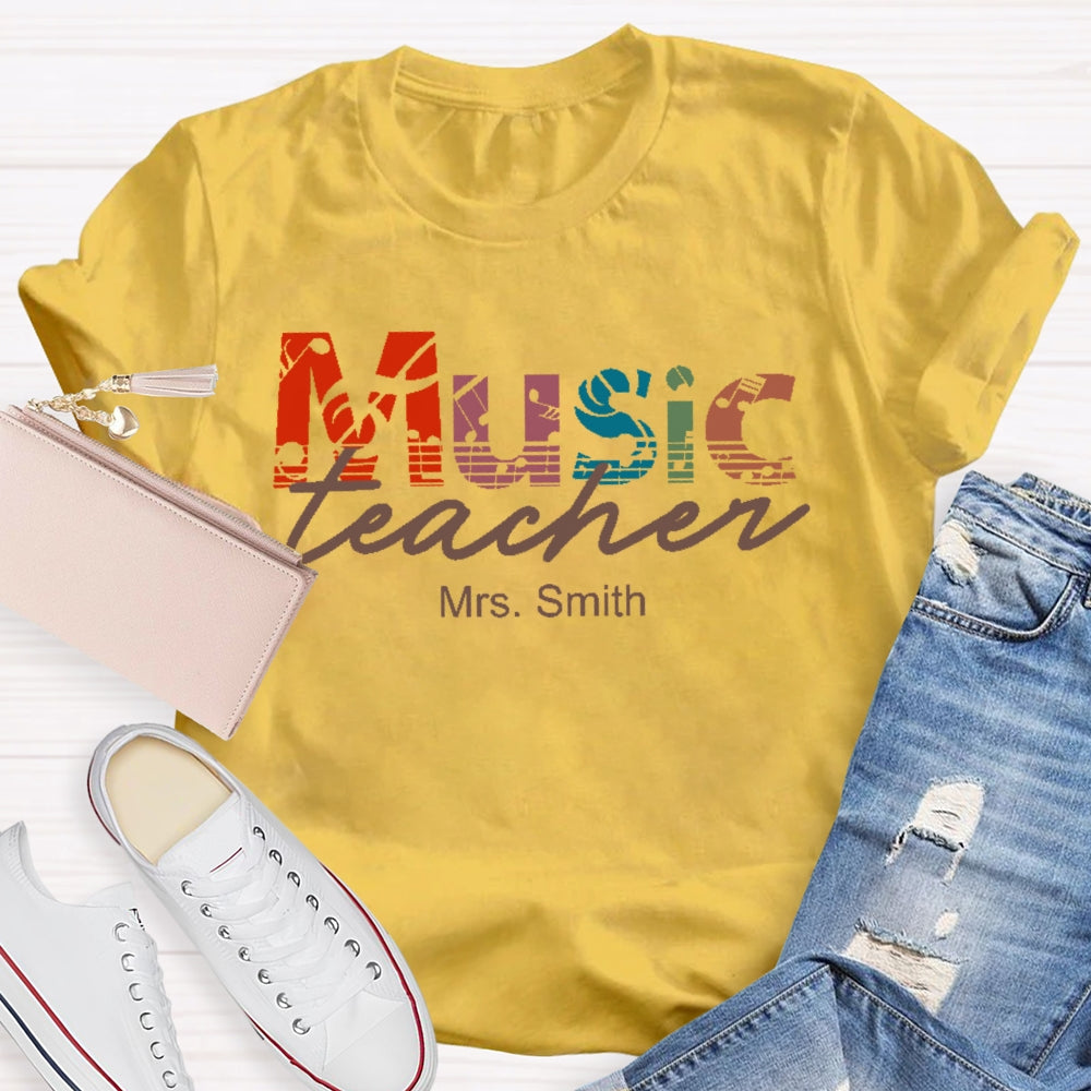 Personalized Name Music Teacher Graphic T-shirt