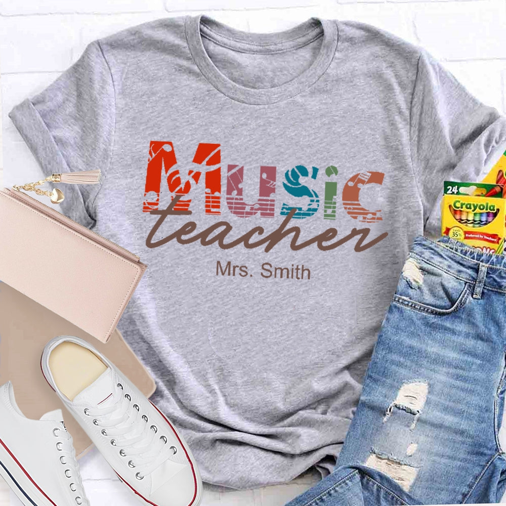 Personalized Name Music Teacher Graphic T-shirt