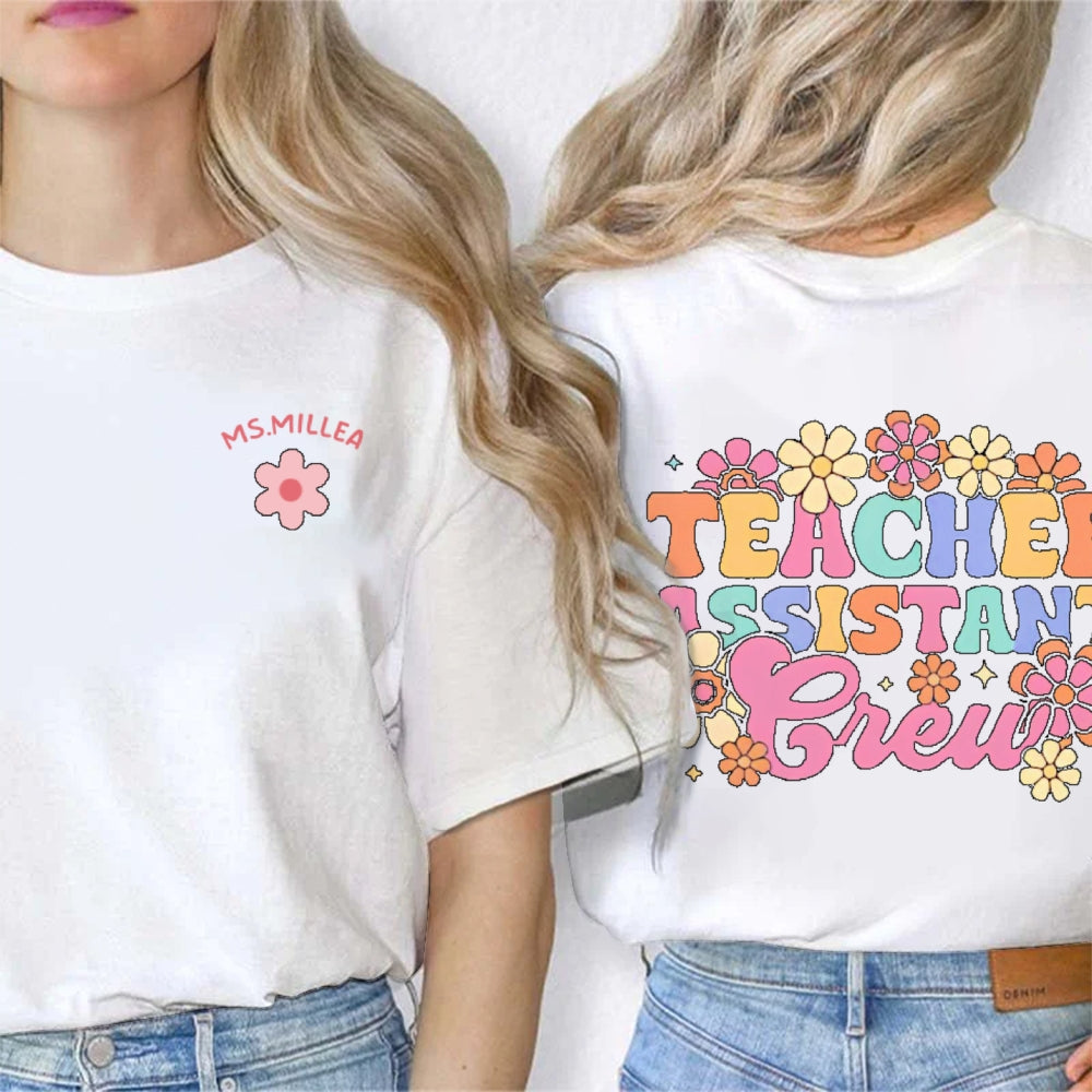 Personalized Name Teacher Assistant Crew Double Printed T-shirt