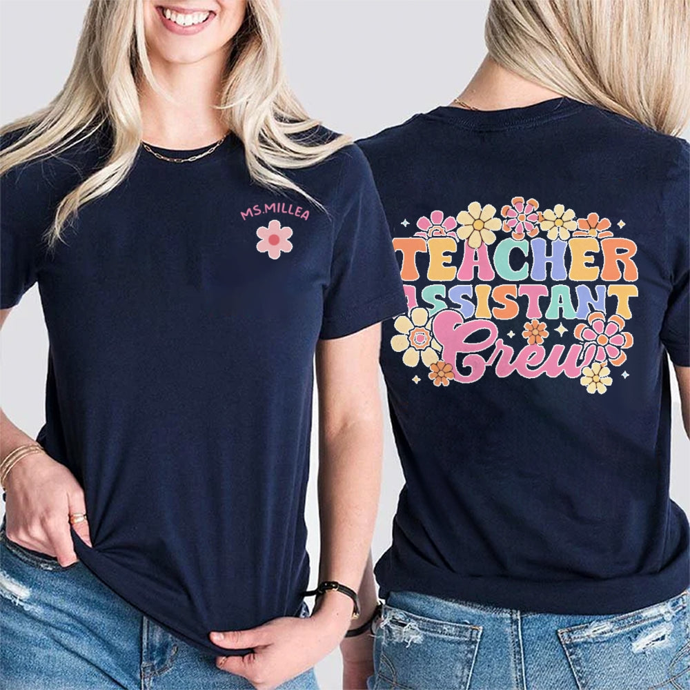 Personalized Name Teacher Assistant Crew Double Printed T-shirt