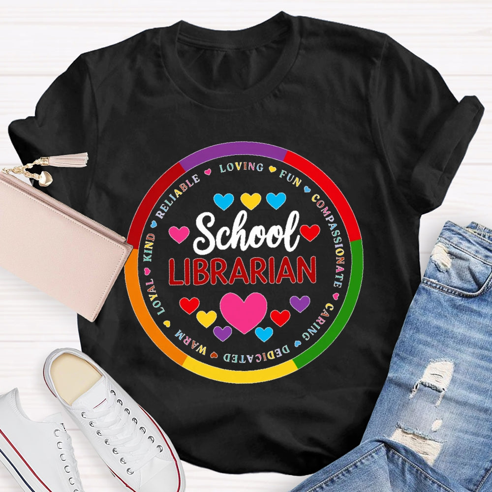 School Librarian Round Letters T-shirt