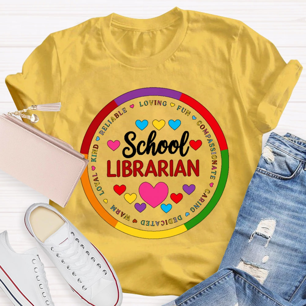 School Librarian Round Letters T-shirt