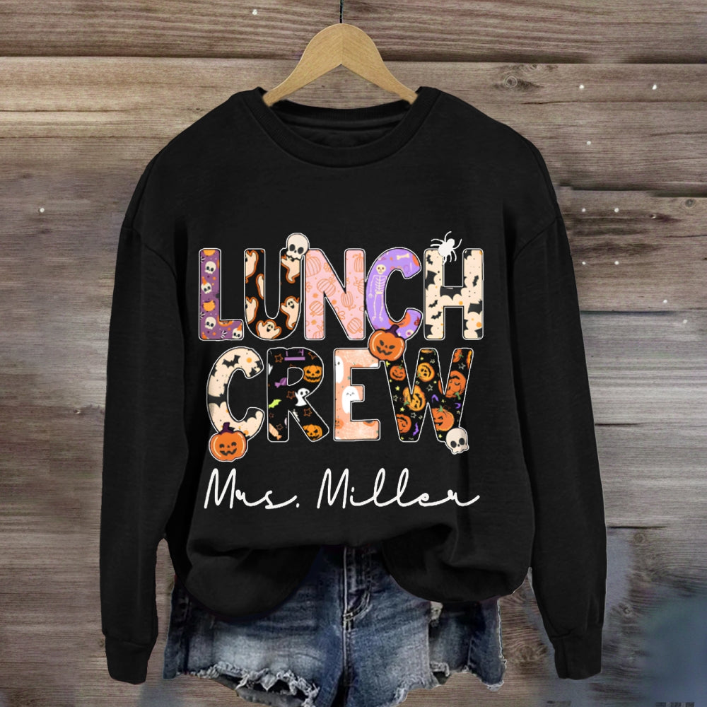 Personalized Name Lunch Lady Pumpkin And Bat Font Halloween sweatshirt