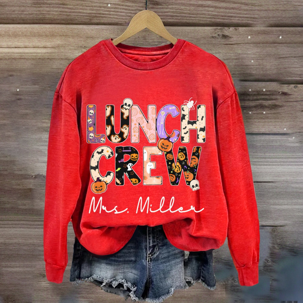 Personalized Name Lunch Lady Pumpkin And Bat Font Halloween sweatshirt
