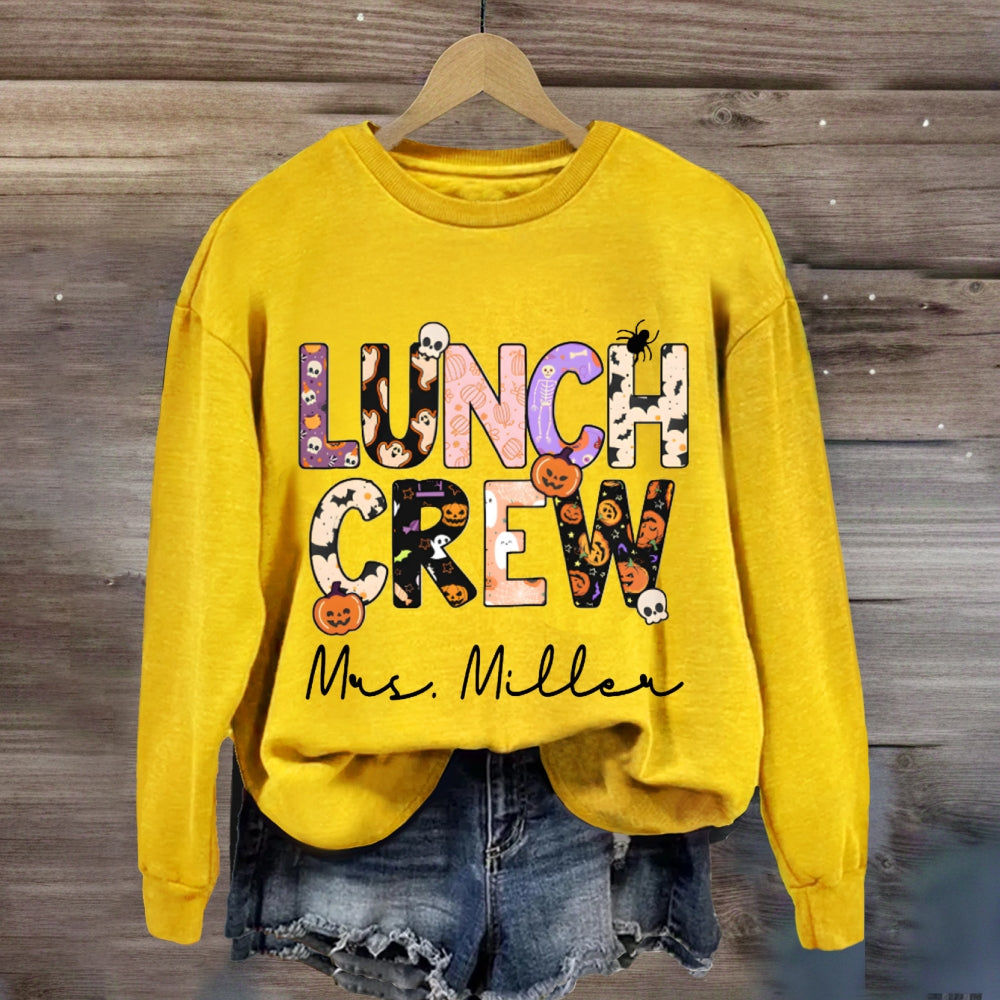 Personalized Name Lunch Lady Pumpkin And Bat Font Halloween sweatshirt