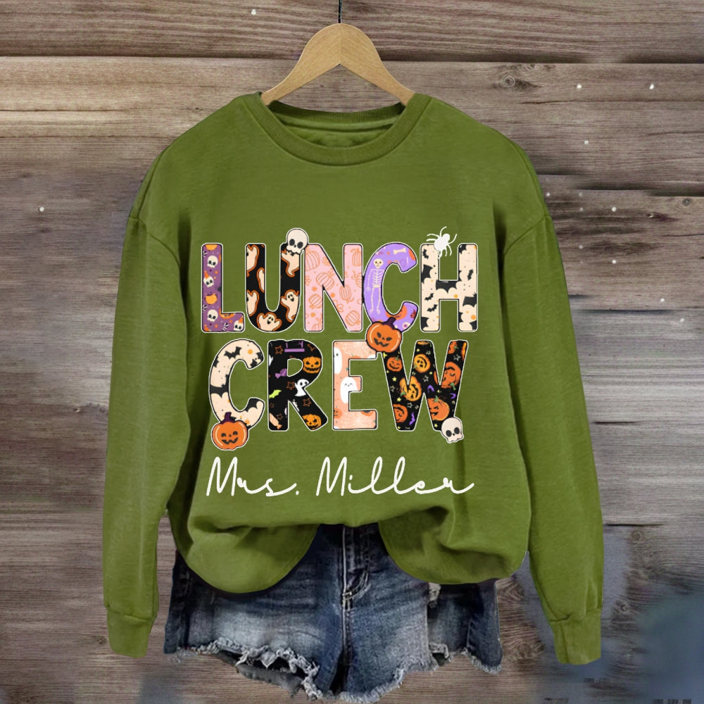 Personalized Name Lunch Lady Pumpkin And Bat Font Halloween sweatshirt