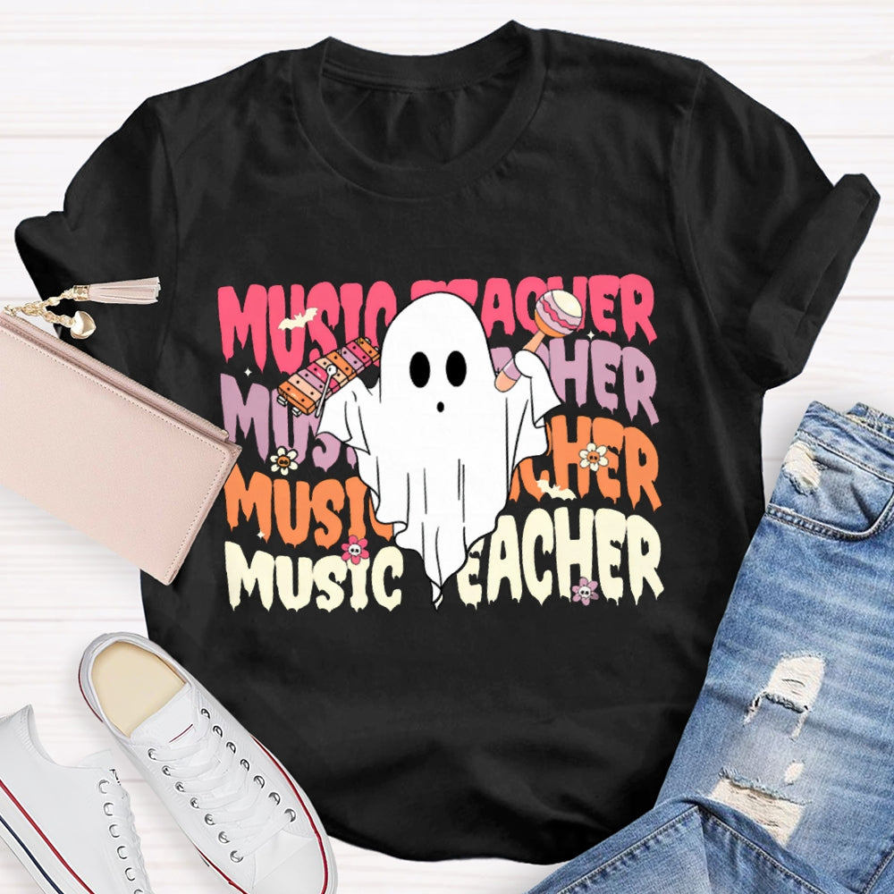 Colorful Music Teacher And A Little Ghost Music Teacher T-shirt