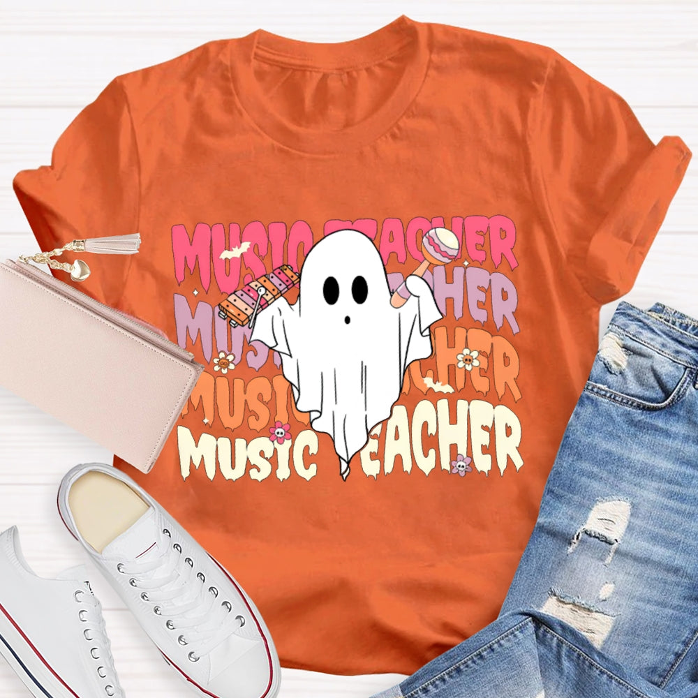 Colorful Music Teacher And A Little Ghost Music Teacher T-shirt