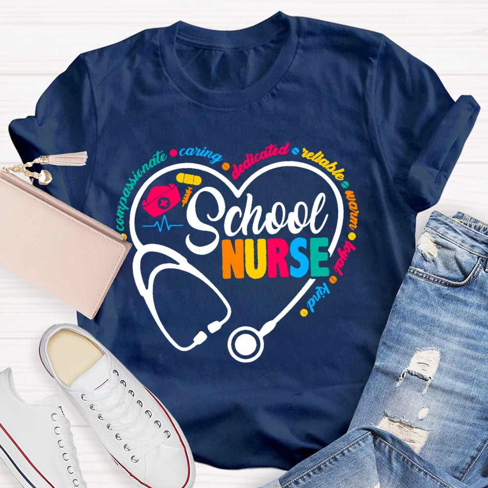 School Nurse Stethoscope Coloured Letters T-shirt