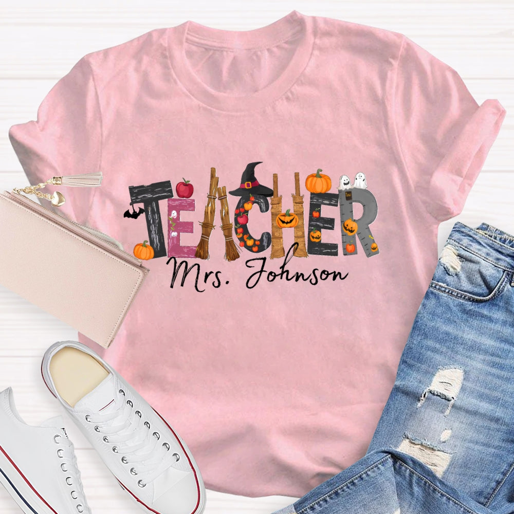 Personalized Teacher Name Halloween Design T-Shirt
