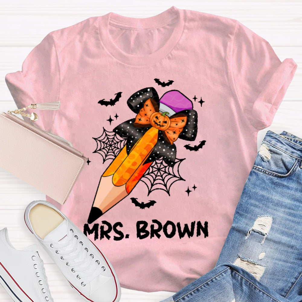Personalized Name Teacher Pencil Pumpkin For Halloween T-shirt