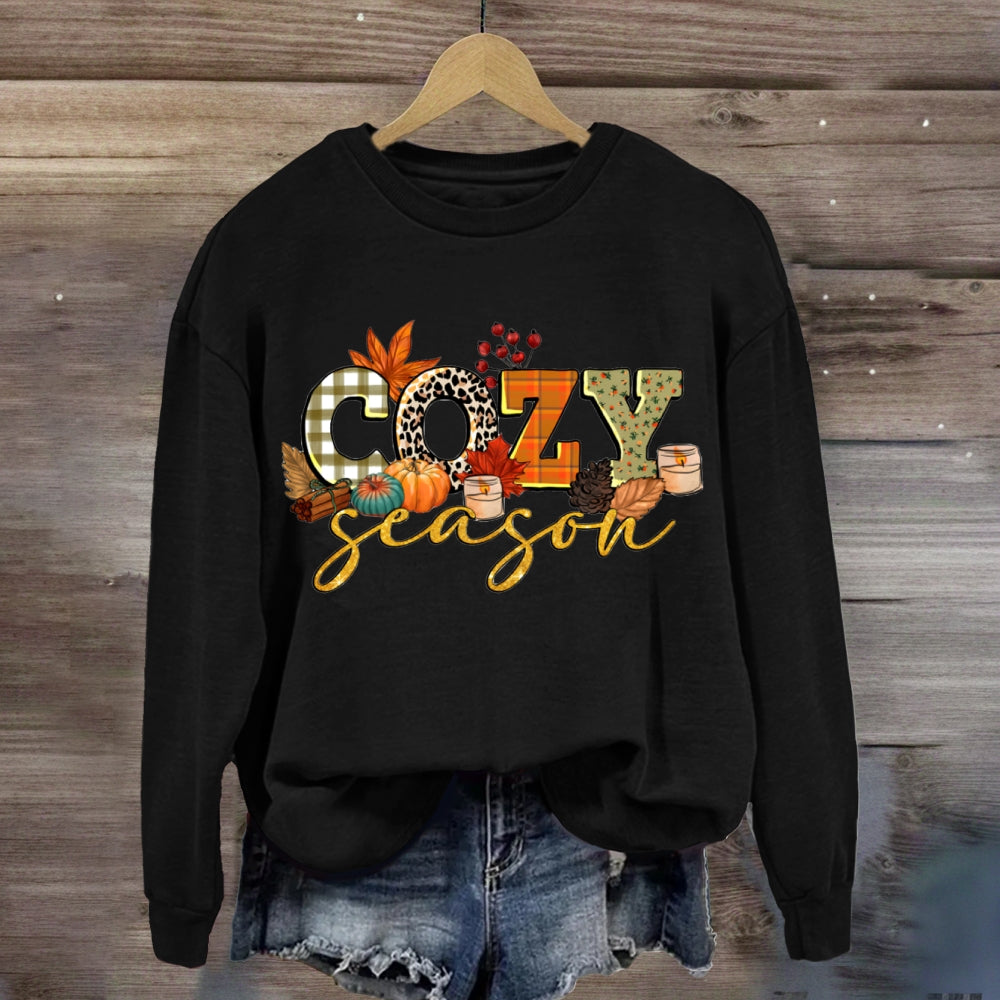 Cozy Season Checkered And Leopard Print Fonts sweatshirt