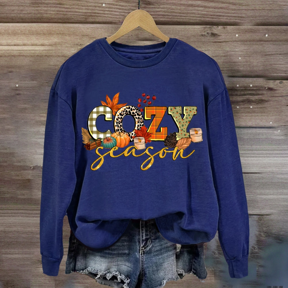 Cozy Season Checkered And Leopard Print Fonts sweatshirt