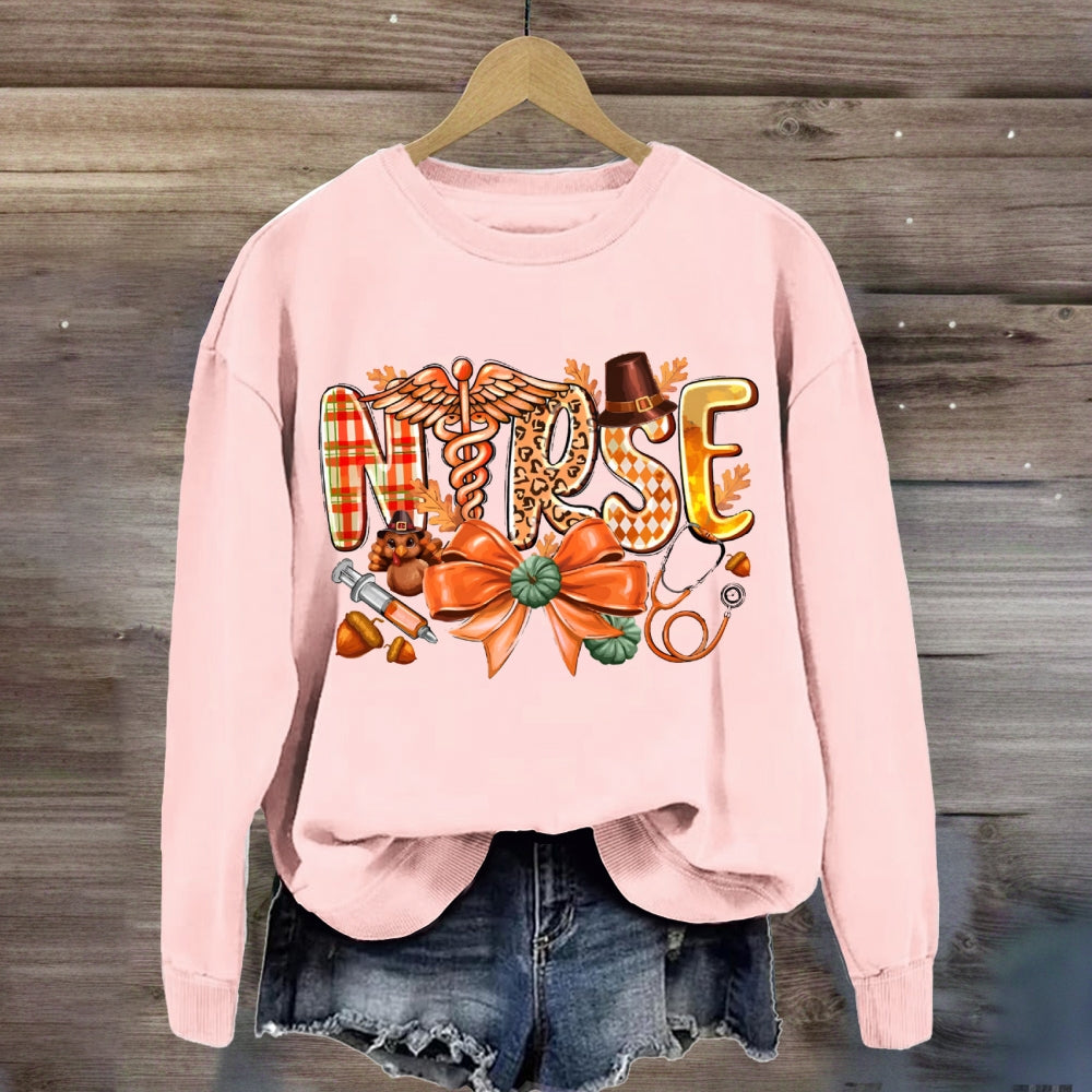 School Nurse Pumpkin Bow Halloween sweatshirt