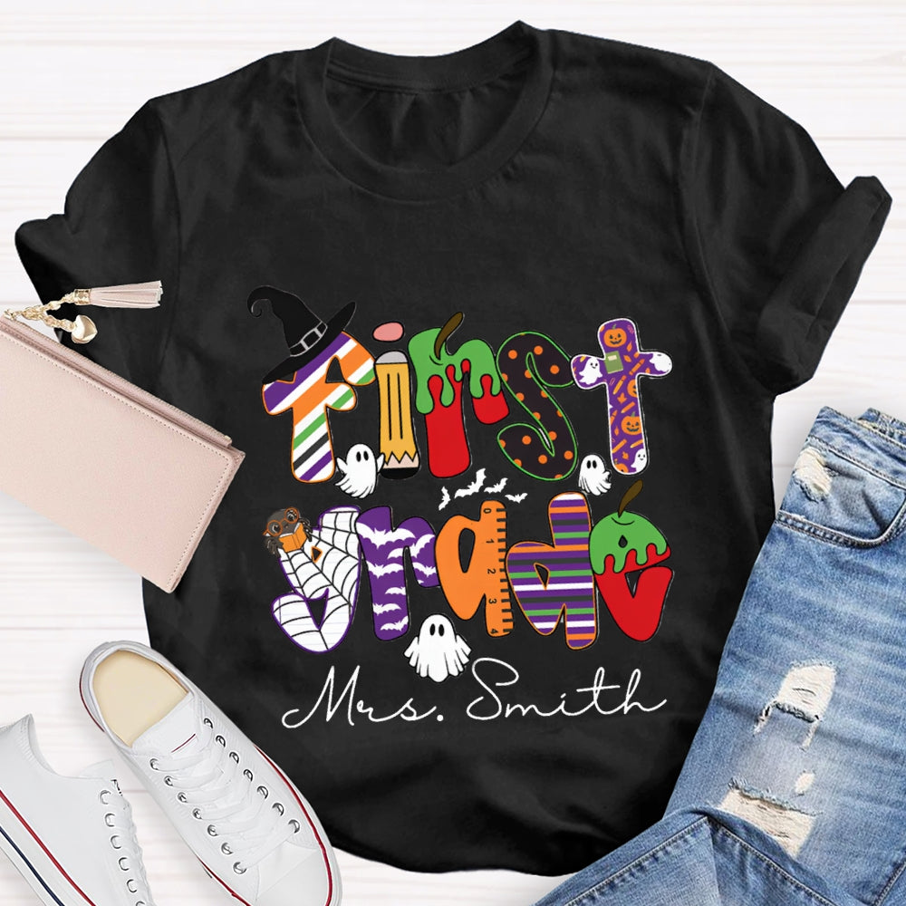 Personalized Grade And Name Halloween Halloween Ghost Spider T-Shirt