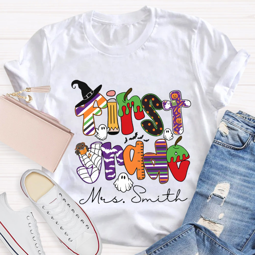 Personalized Grade And Name Halloween Halloween Ghost Spider T-Shirt