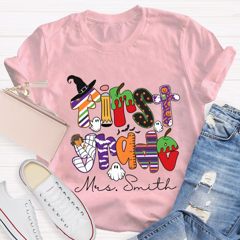 Personalized Grade And Name Halloween Halloween Ghost Spider T-Shirt