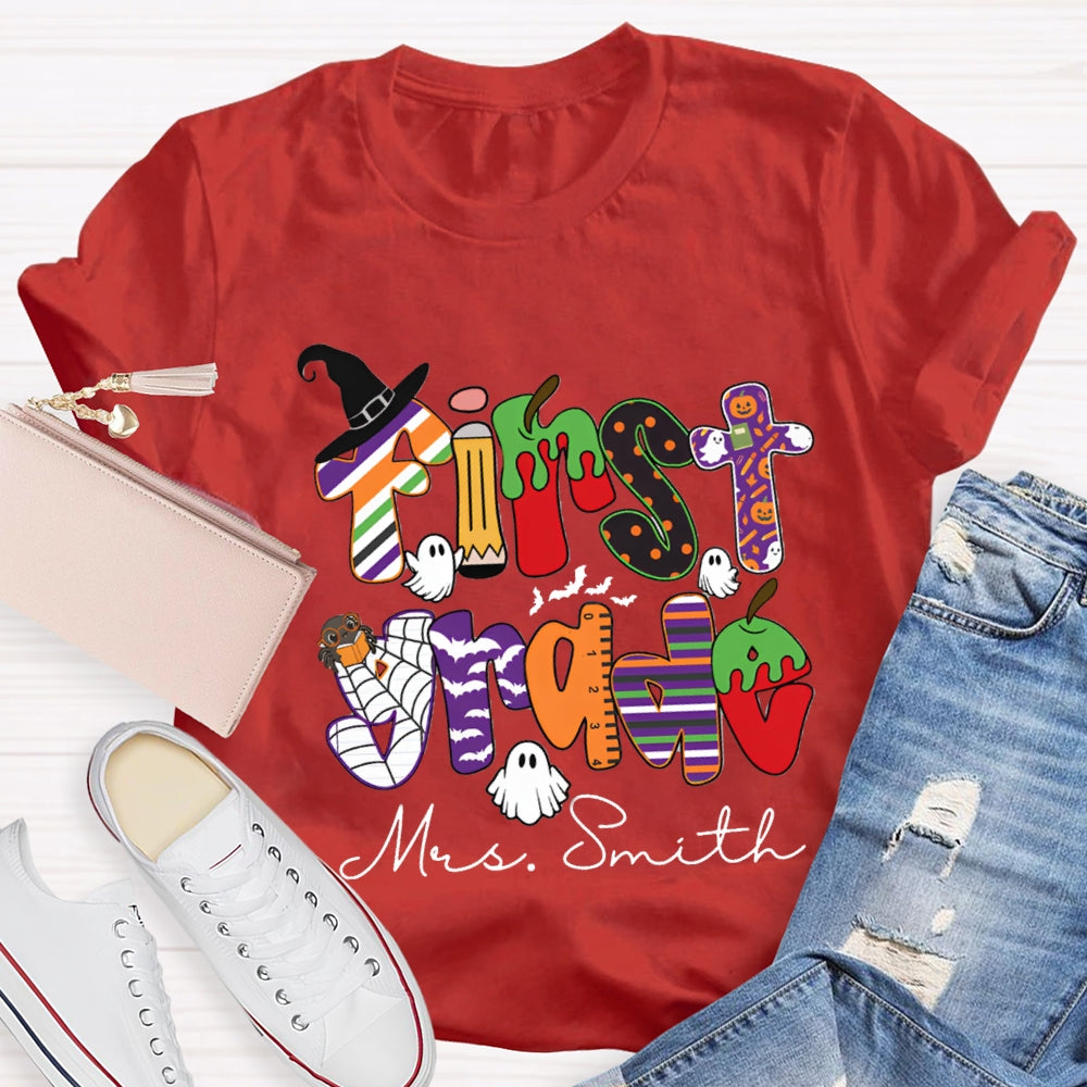 Personalized Grade And Name Halloween Halloween Ghost Spider T-Shirt