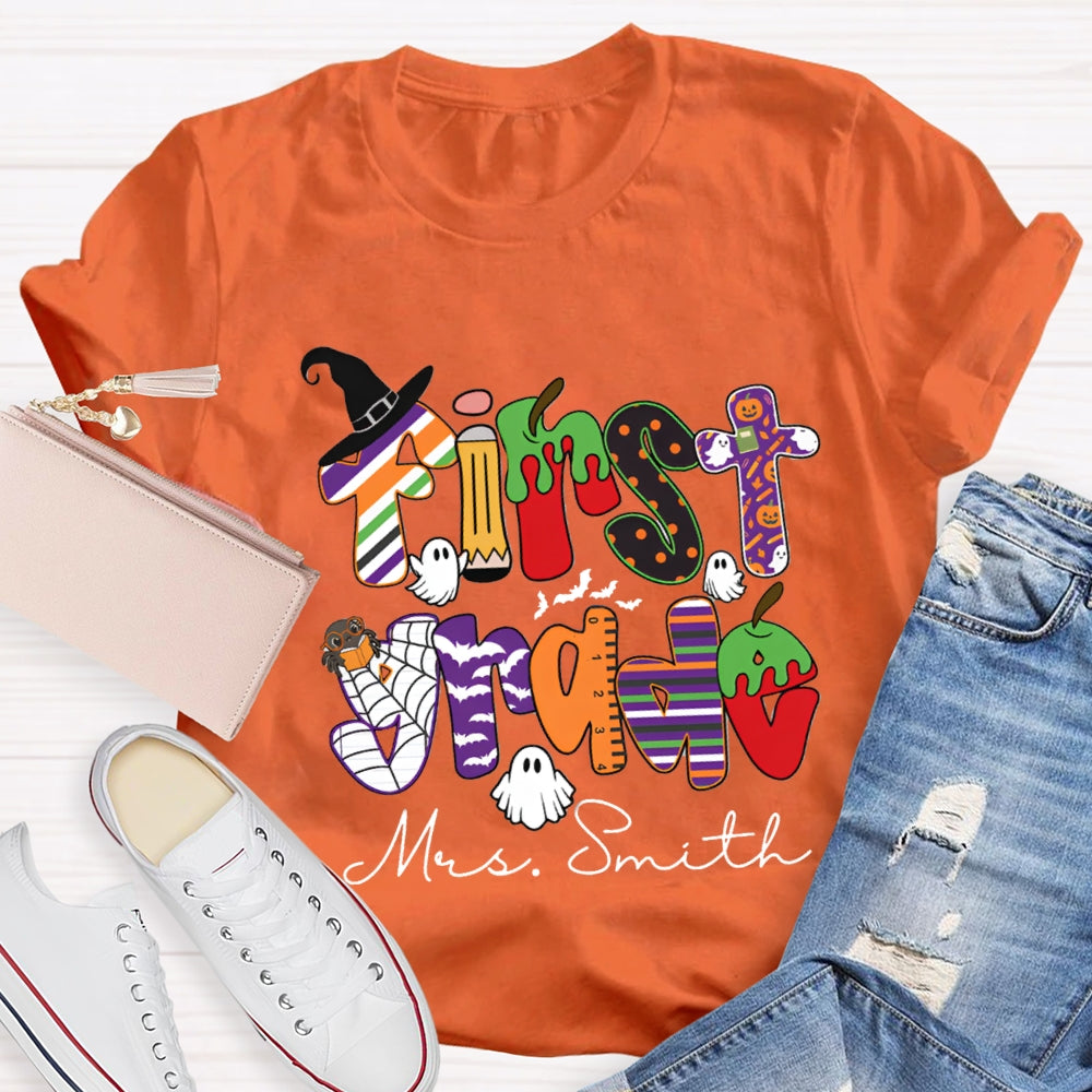 Personalized Grade And Name Halloween Halloween Ghost Spider T-Shirt