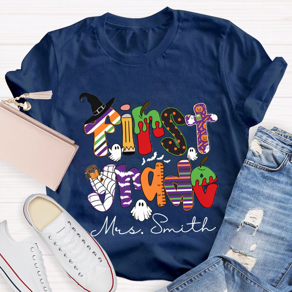 Personalized Grade And Name Halloween Halloween Ghost Spider T-Shirt