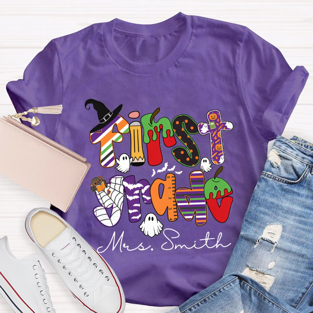 Personalized Grade And Name Halloween Halloween Ghost Spider T-Shirt
