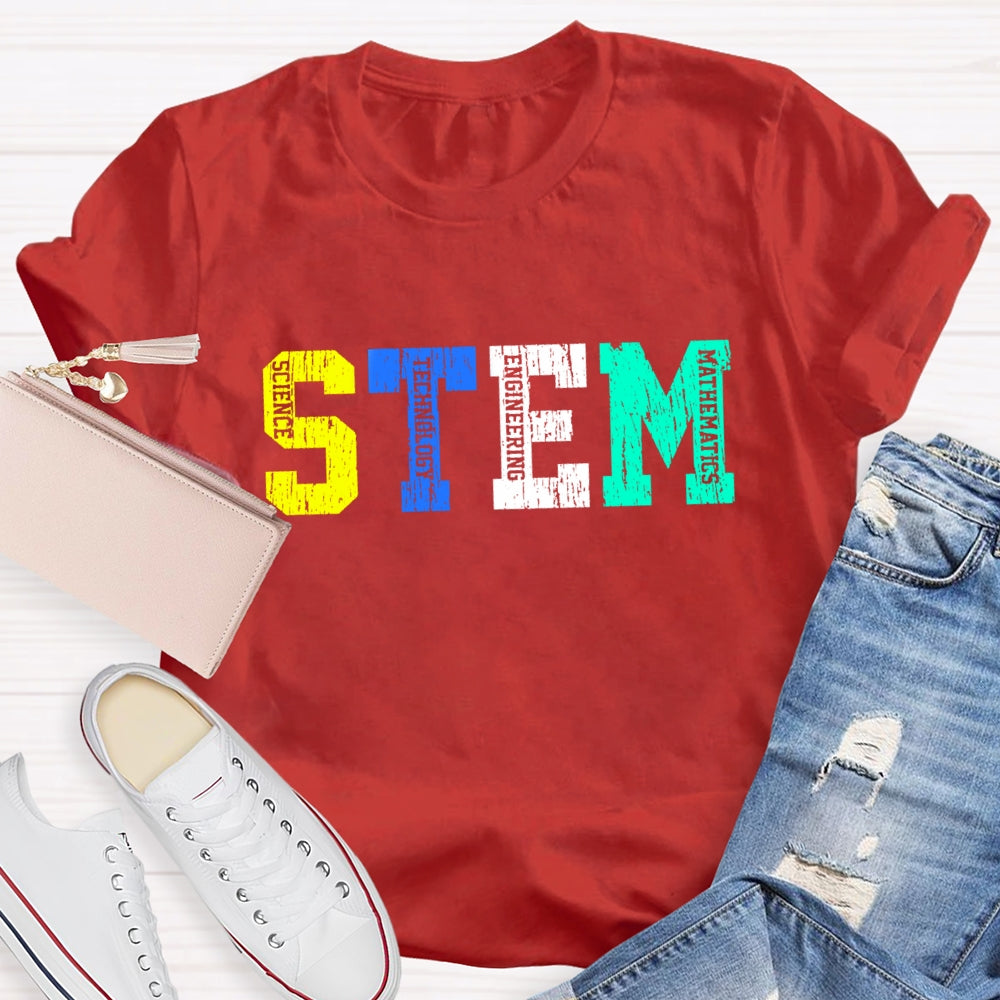 Colorful STEM Letter Science Technology Engineering  Math T-Shirt