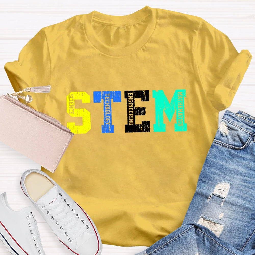Colorful STEM Letter Science Technology Engineering  Math T-Shirt